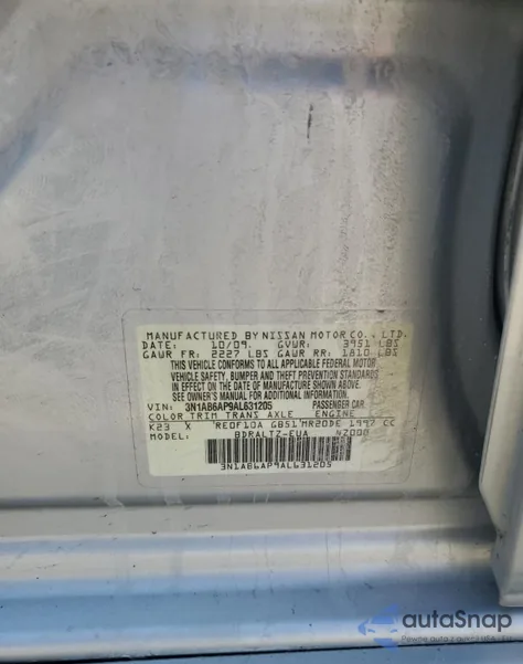 2010 Nissan Sentra 2.0 from USA, damaged, VIN 3N1AB6AP9AL631205